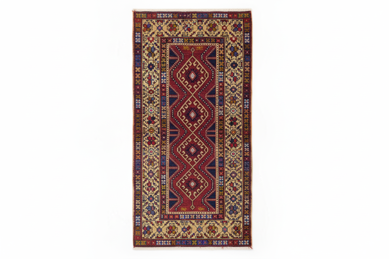 Semi-Antique Turkish Rug 3x6ft | Natural Dye Oushak Carpet