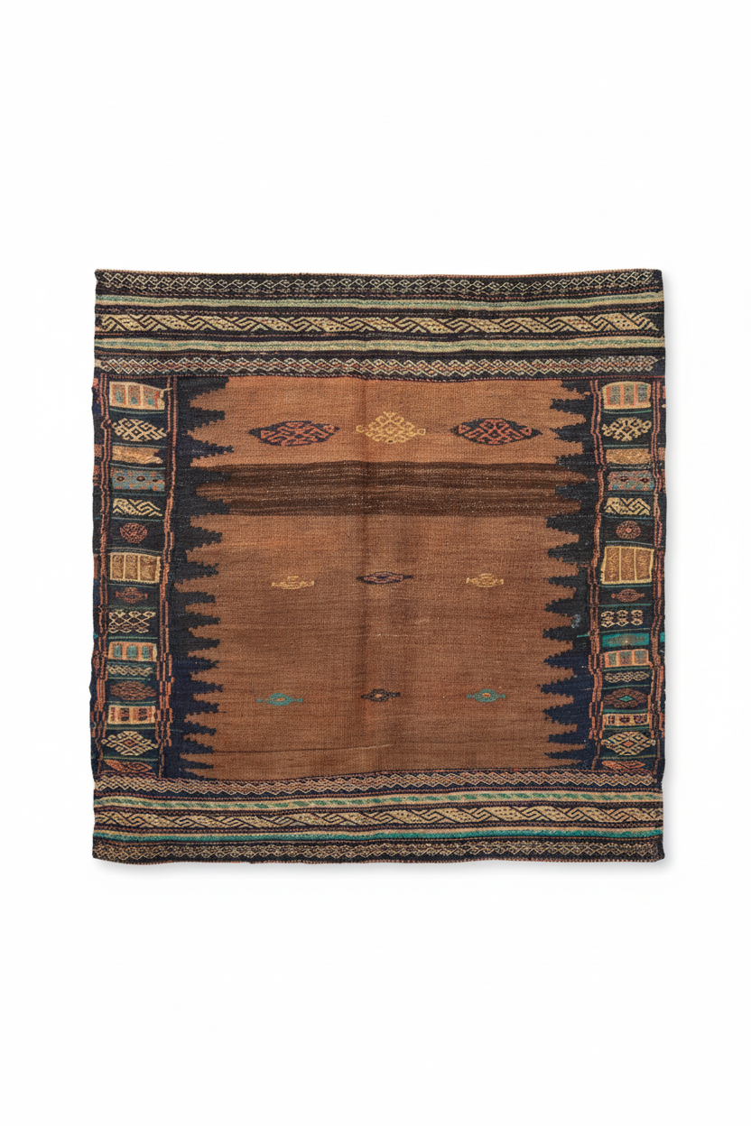 4x4 ft Square Antique Turkish Kilim Rug | Handwoven Vintage Carpet