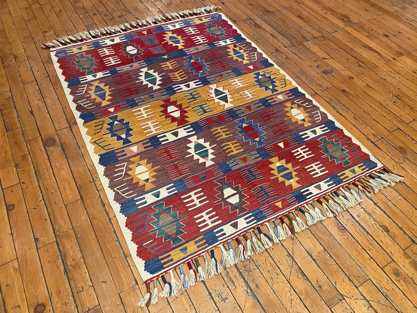 Vintage Anatolian Kilim | Handmade Turkish Flatweave with Tribal Patterns 3x4ft Cappadocia Rug Collection