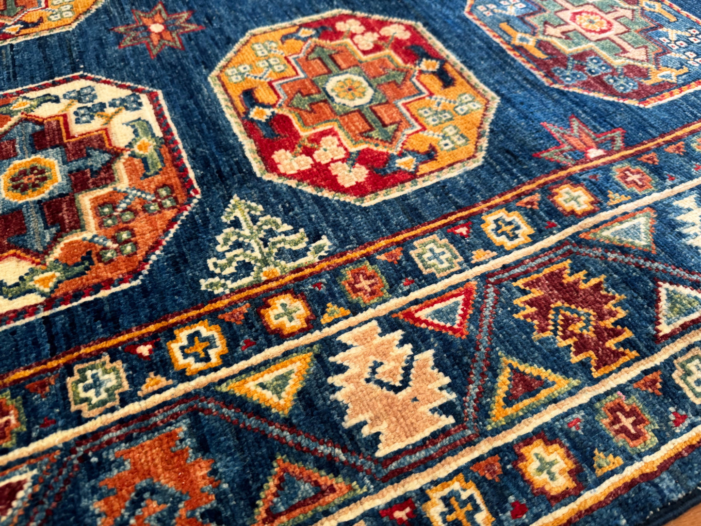 Handwoven Blue Luxury Wool Rug 5x7ft – Geometric Design for Traditional & Modern Decor Cappadocia Rug Collection