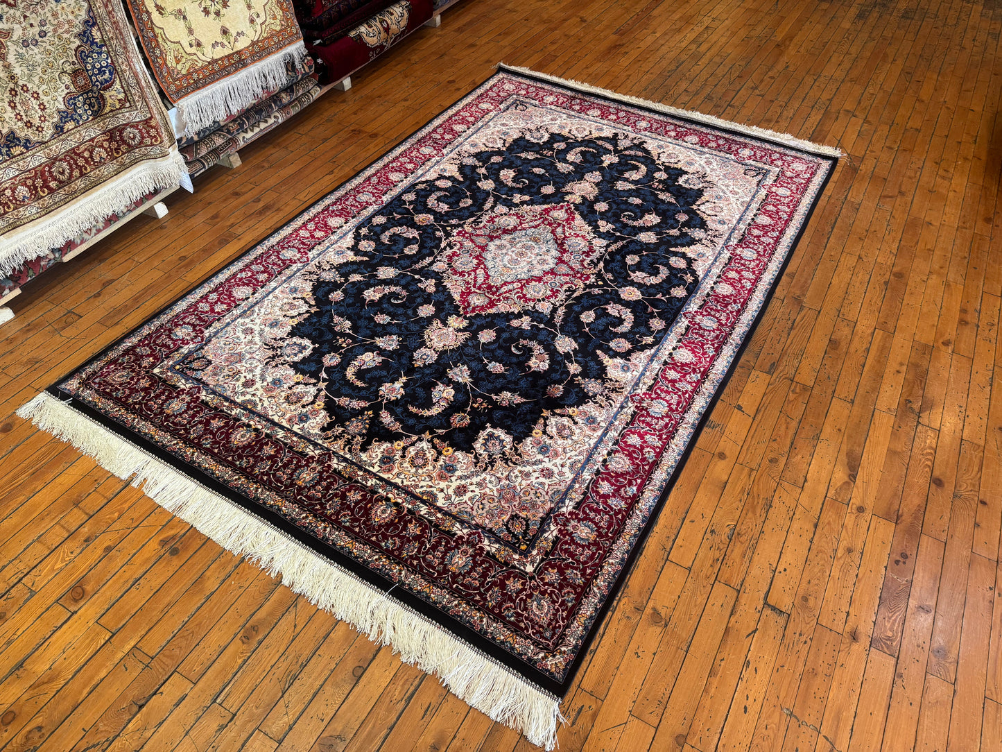 Luxury Turkish Silk Rug with Floral Medallion Design 5x8 ft Cappadocia Rug Collection