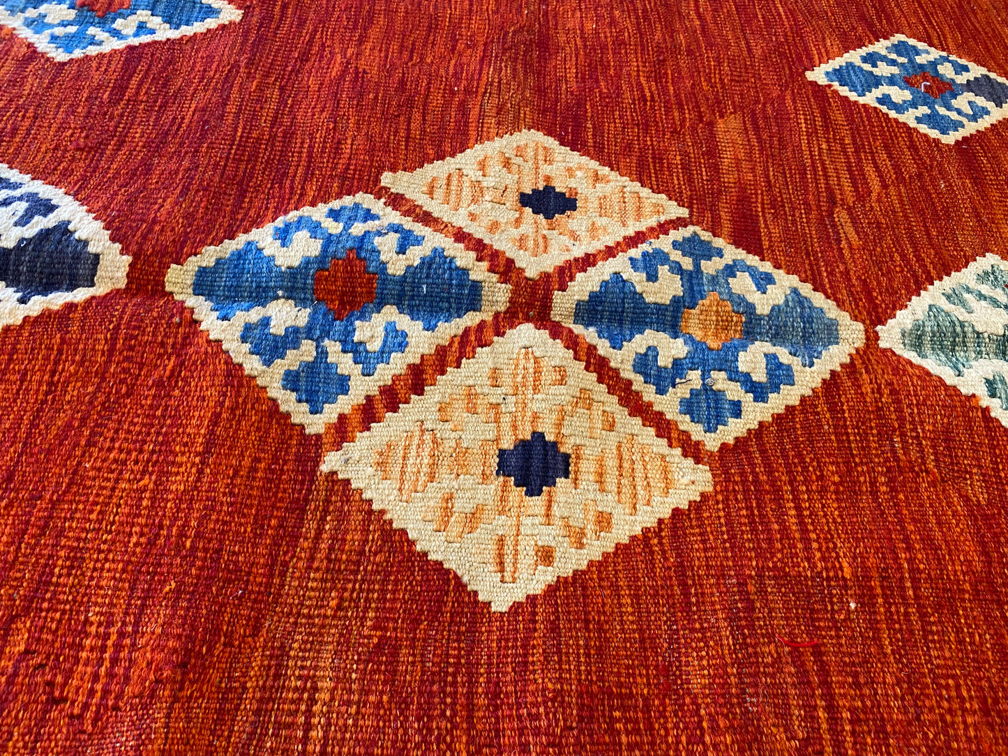 Handwoven Geometric Kilim Rug with Vibrant Tribal Patterns