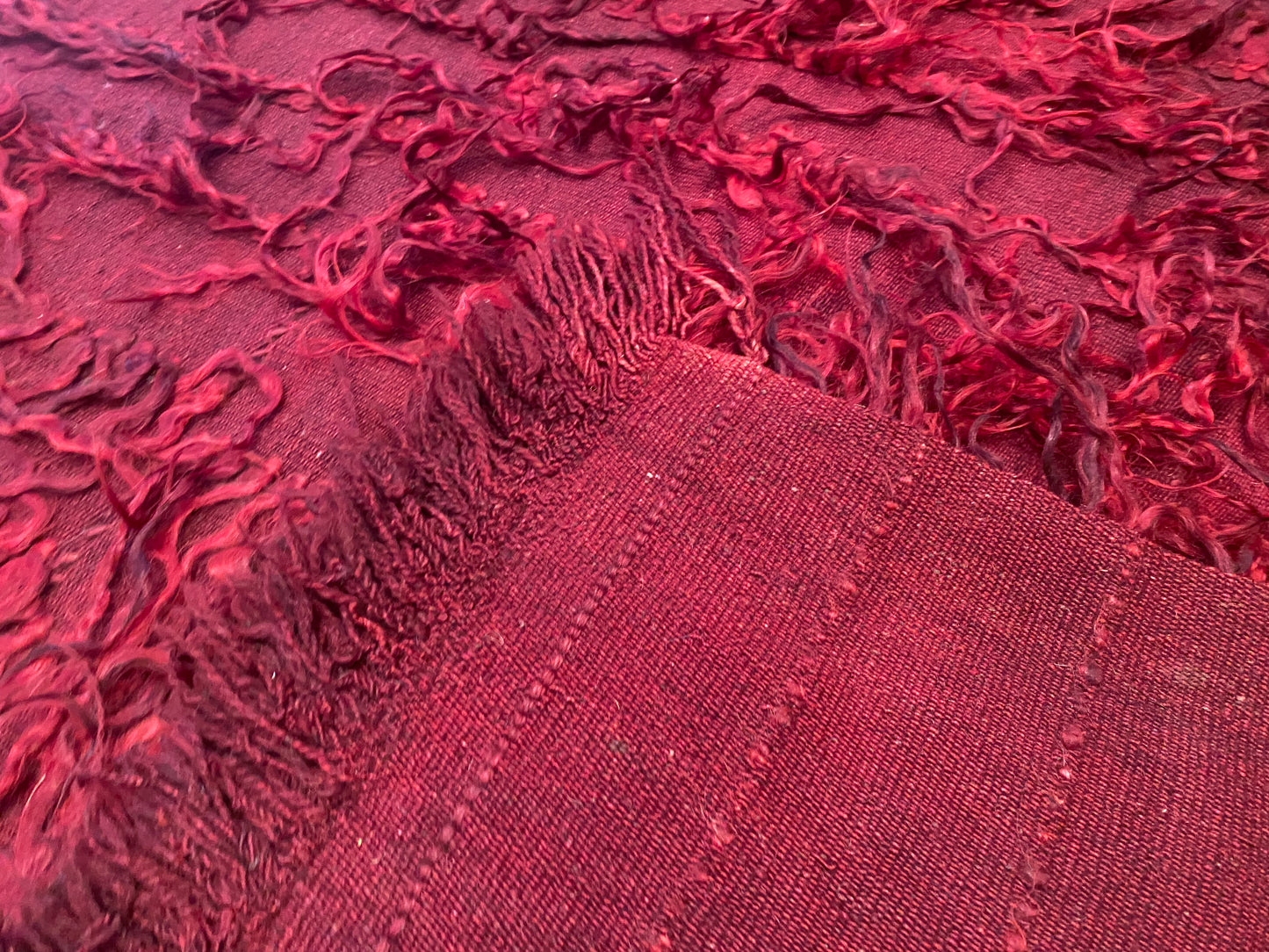 Authentic Turkish Tulu Rug – Handmade Wool Shag Carpet, Anatolian Tribal Design 3'6''x4'3''ft