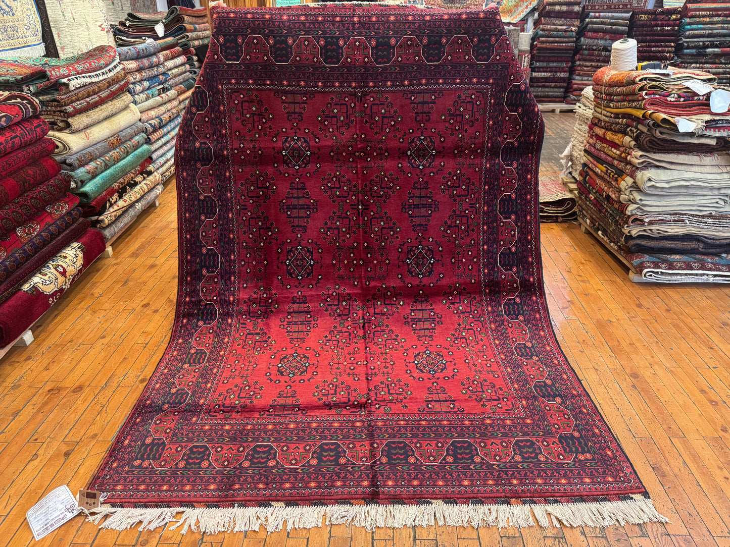 Elegant Burgundy Wool Rug – Handwoven, Geometric Oriental Design 5x8ft Cappadocia Rug Collection