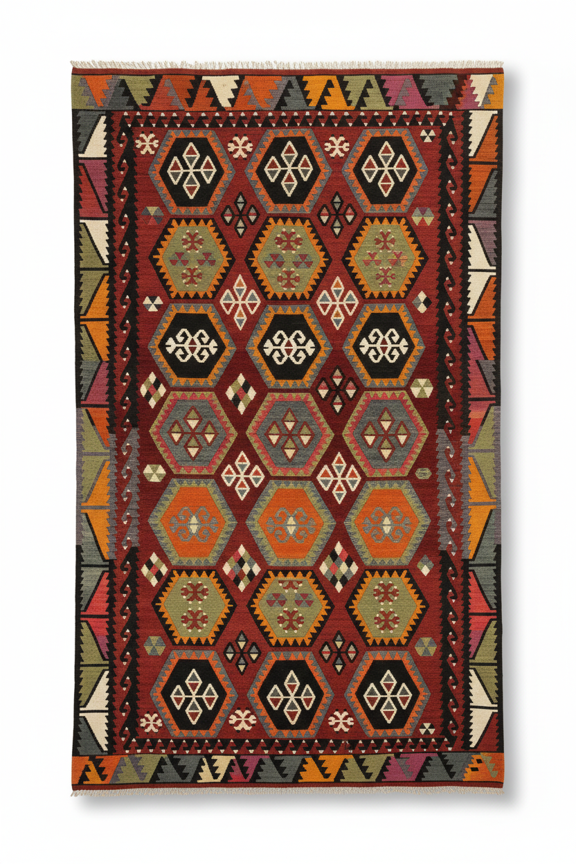 Large Red Anatolian Kilim Runner Rug | Handwoven Wool & Cotton