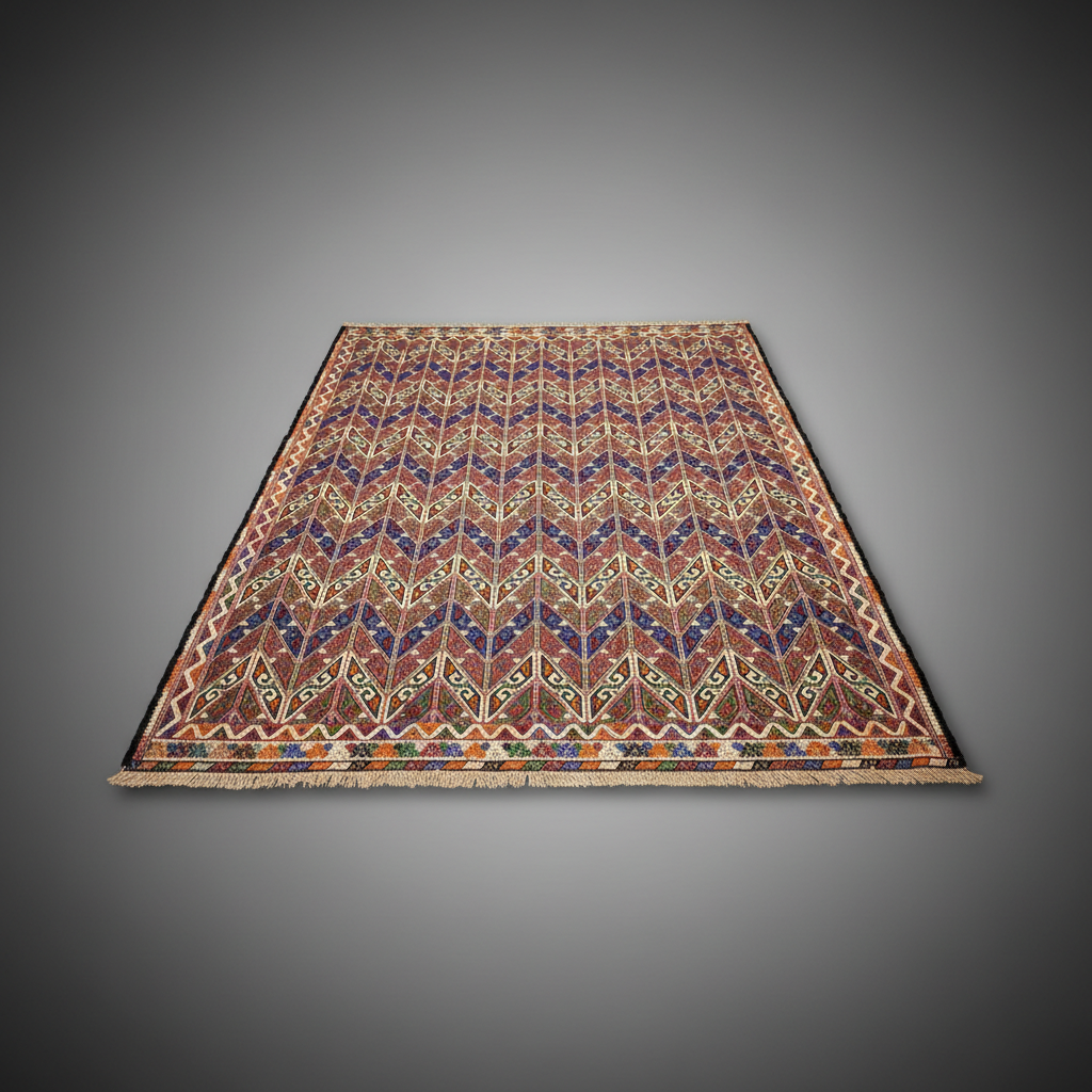 Antique 1945 Embroidered Cicim Kilim Rug 6'3