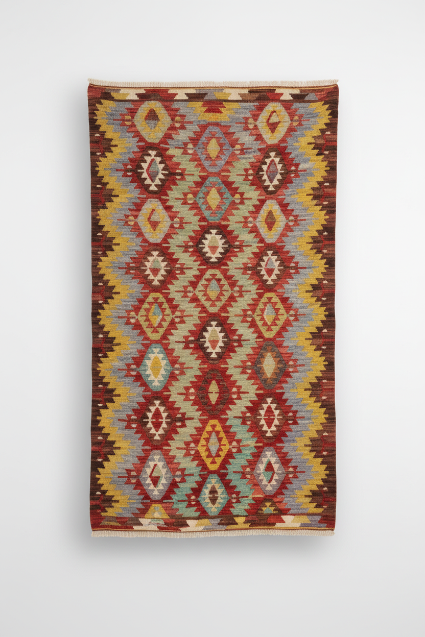 Antique Turkish Kilim Rug 4x5 - Handwoven Vintage Area Rug