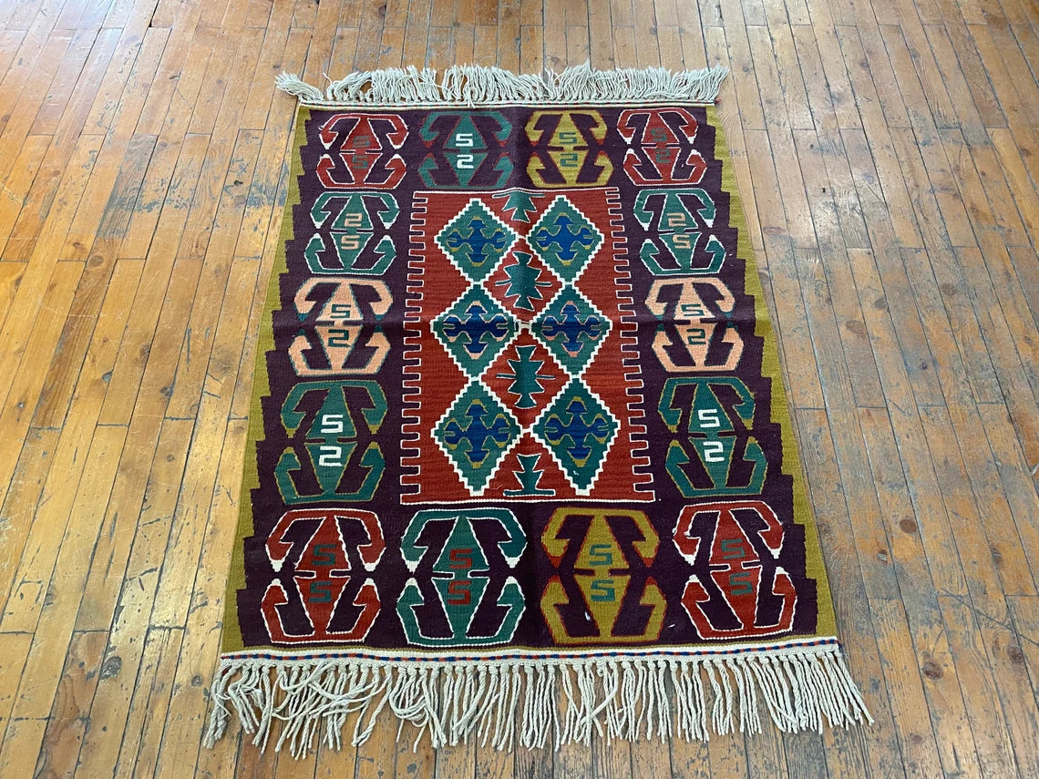 Natural Dye Cappadocia Kilim 3x4ft - Handwoven Turkish Rug Cappadocia Rug Collection