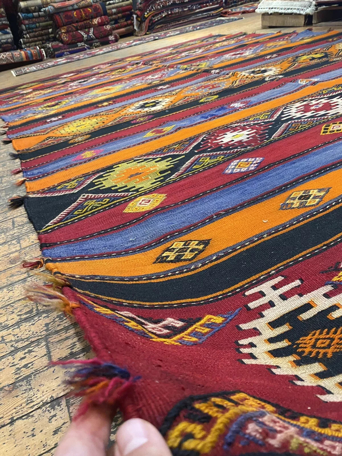 Pre-1900s Antique Embroidered Panels Camel Bag Rug 6'6" x 10’8” Museum Qlty. Cappadocia Rug Collection