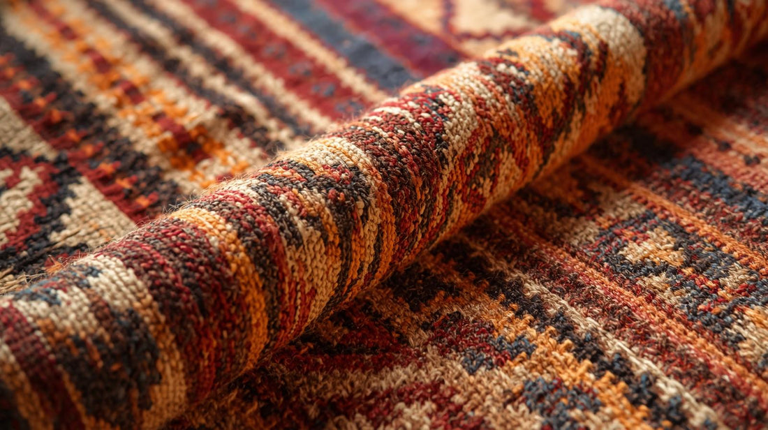 Traditional hand woven Turkish kilim rug with geometric patterns and natural wool flatweave technique
