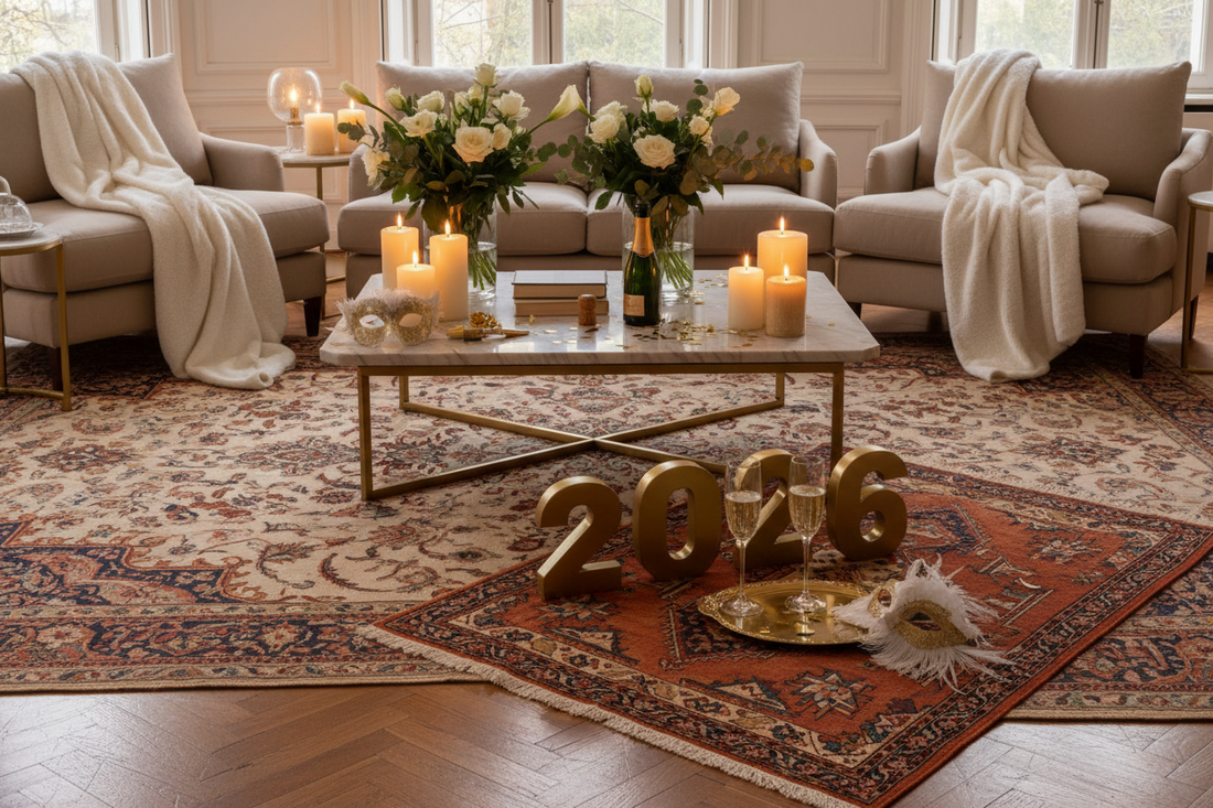 Handwoven Turkish rugs in modern home setting for 2026 new year home decor and seasonal refresh
