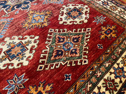 Geometric Design Red Colour Natural Dye Handmade Rug 4”x6”