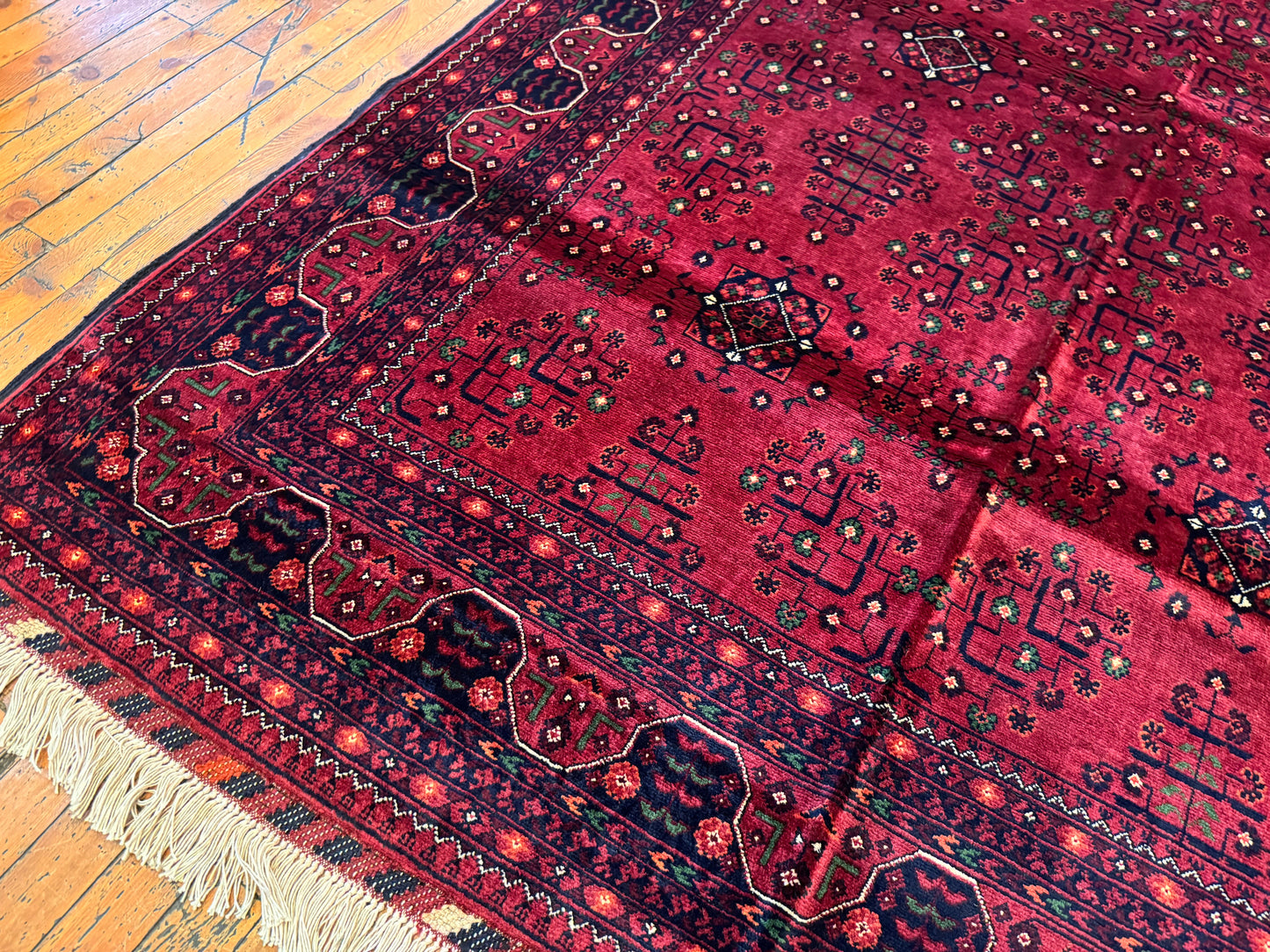 Classic Burgundy Handwoven Rug ,Wool, Geometric Pattern, Handmade 5x7ft Cappadocia Rug Collection