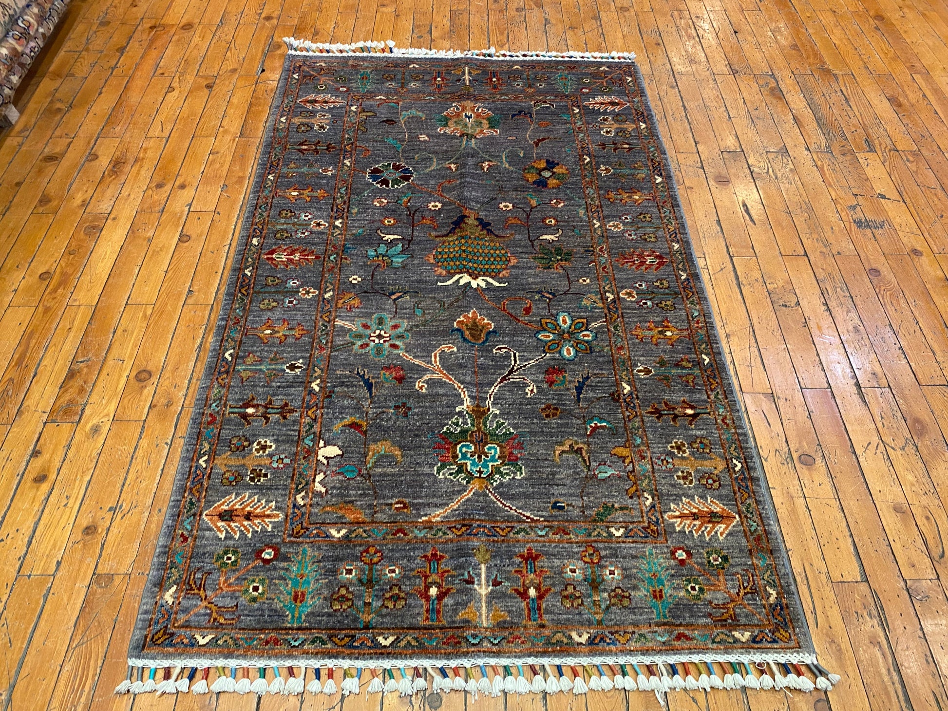 Gray Floral Handmade Rug 3x5ft 90x145cm - Premium Area Rug Cappadocia Rug Collection