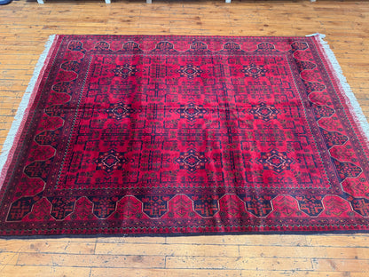Handmade Burgundy Wool Rug – Geometric Pattern, Unique Design 5x7ft Cappadocia Rug Collection