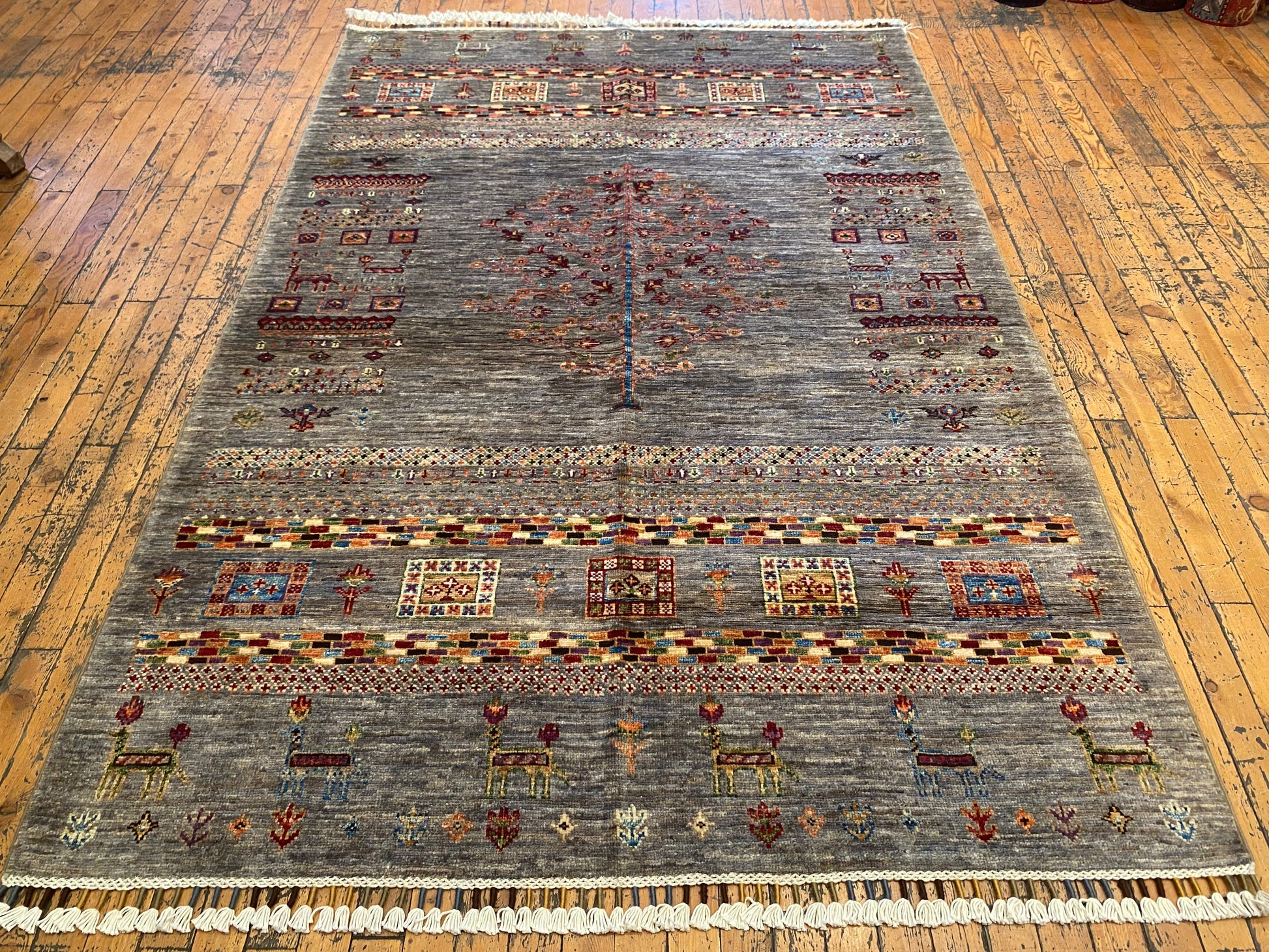 Gabbeh Rug 4x6 ft - Handwoven Wool Tribal Carpet 127x186cm Cappadocia Rug Collection