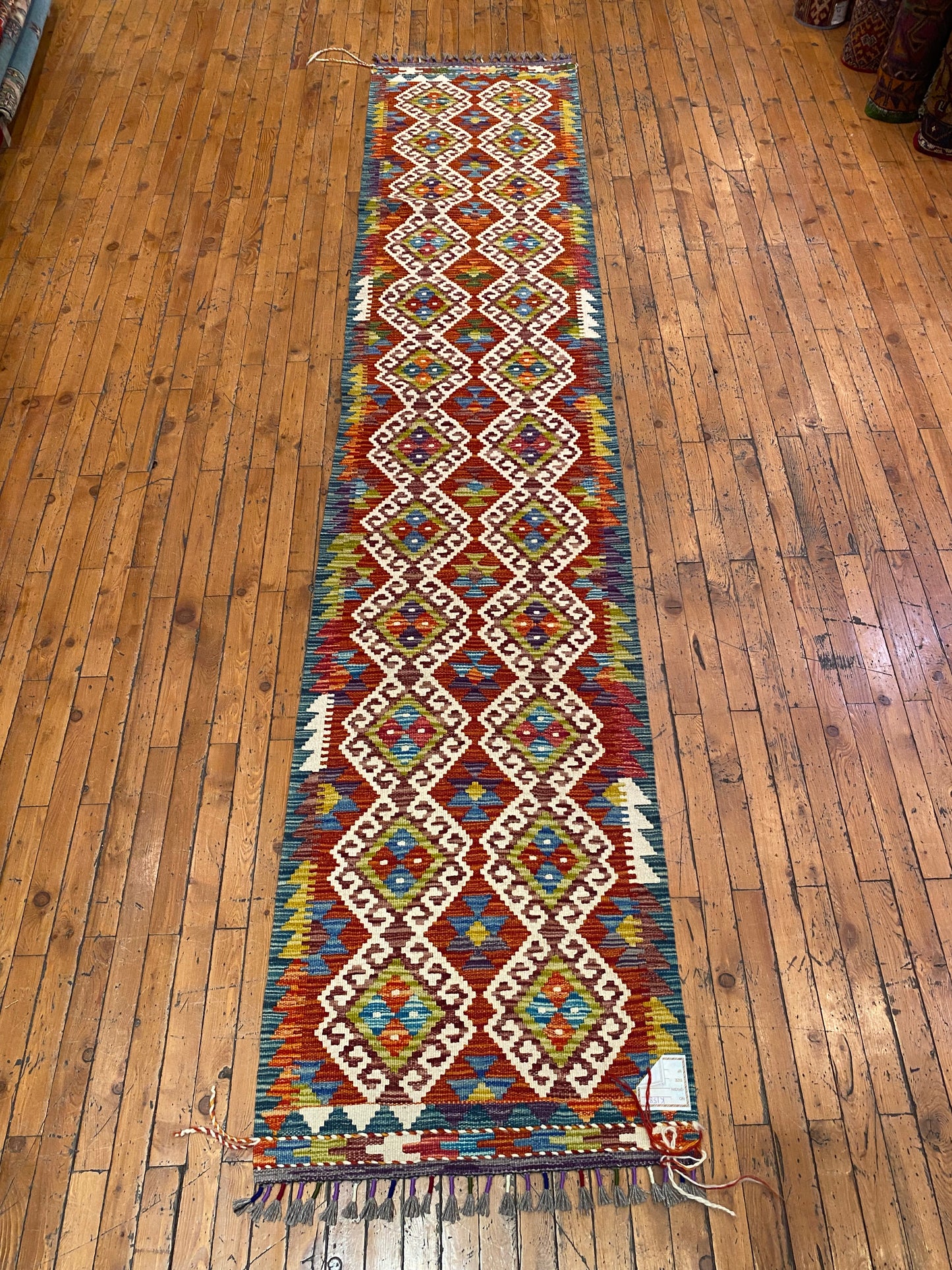 Handmade Turkish Kilim Runner Rug - Authentic Hallway Carpet 2x9.8 ft