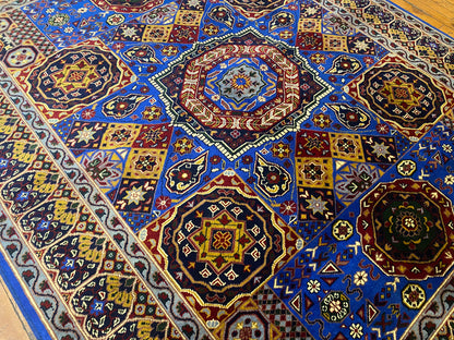 High-Quality Hand-Knotted Geometric Wool Rug, Oriental Style 5”x7”