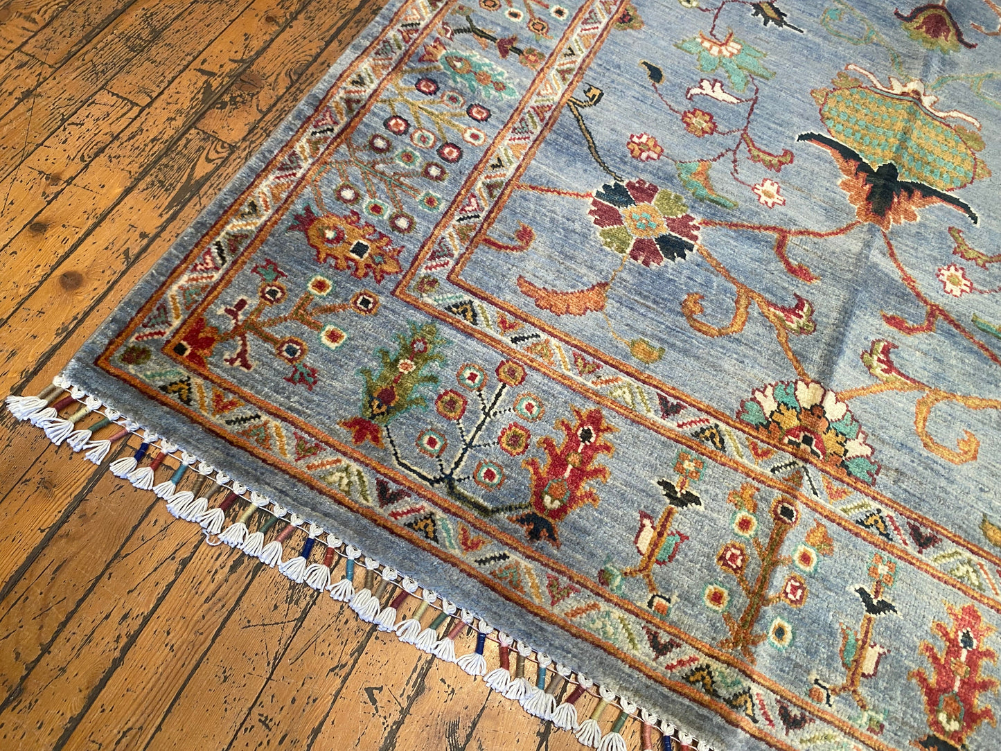 Handwoven Turquoise Floral Kilim Rug 4x6 ft - Premium Area Rug Cappadocia Rug Collection