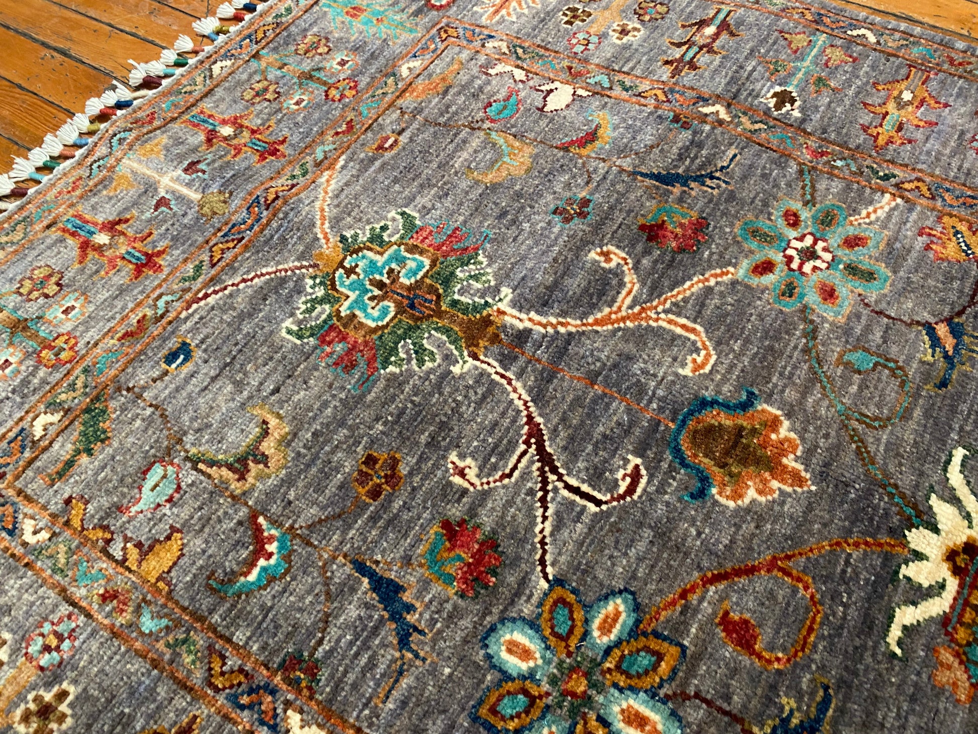 Gray Floral Handmade Rug 3x5ft 90x145cm - Premium Area Rug Cappadocia Rug Collection