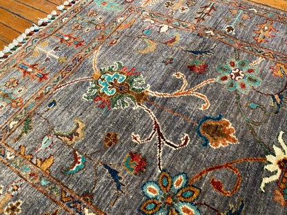 Gray Floral Handmade Rug 3x5ft 90x145cm - Premium Area Rug Cappadocia Rug Collection