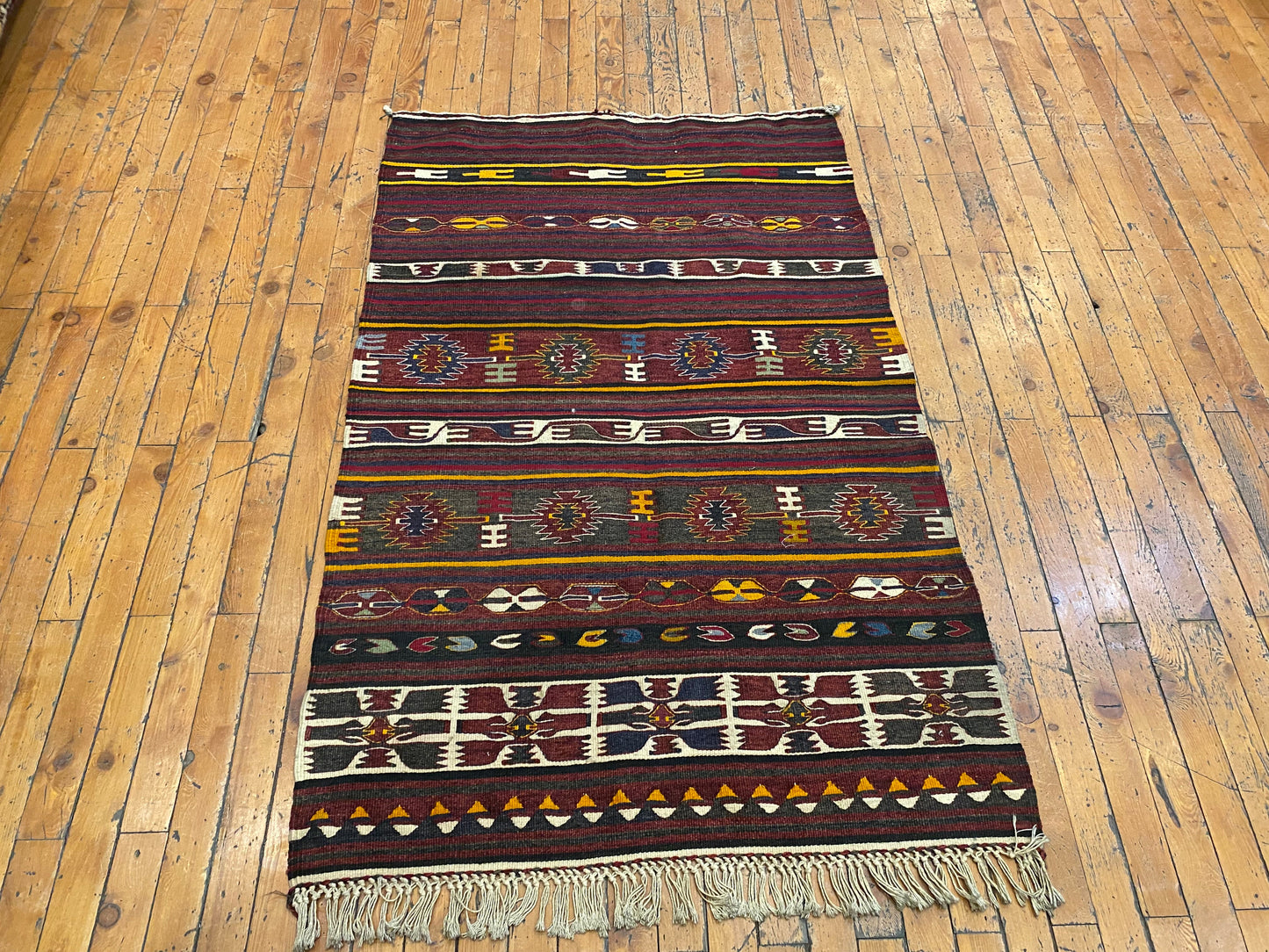 Turkish Wool Kilim Rug 3x4 ft - Handwoven Vintage Flatweave Carpet Cappadocia Rug Collection