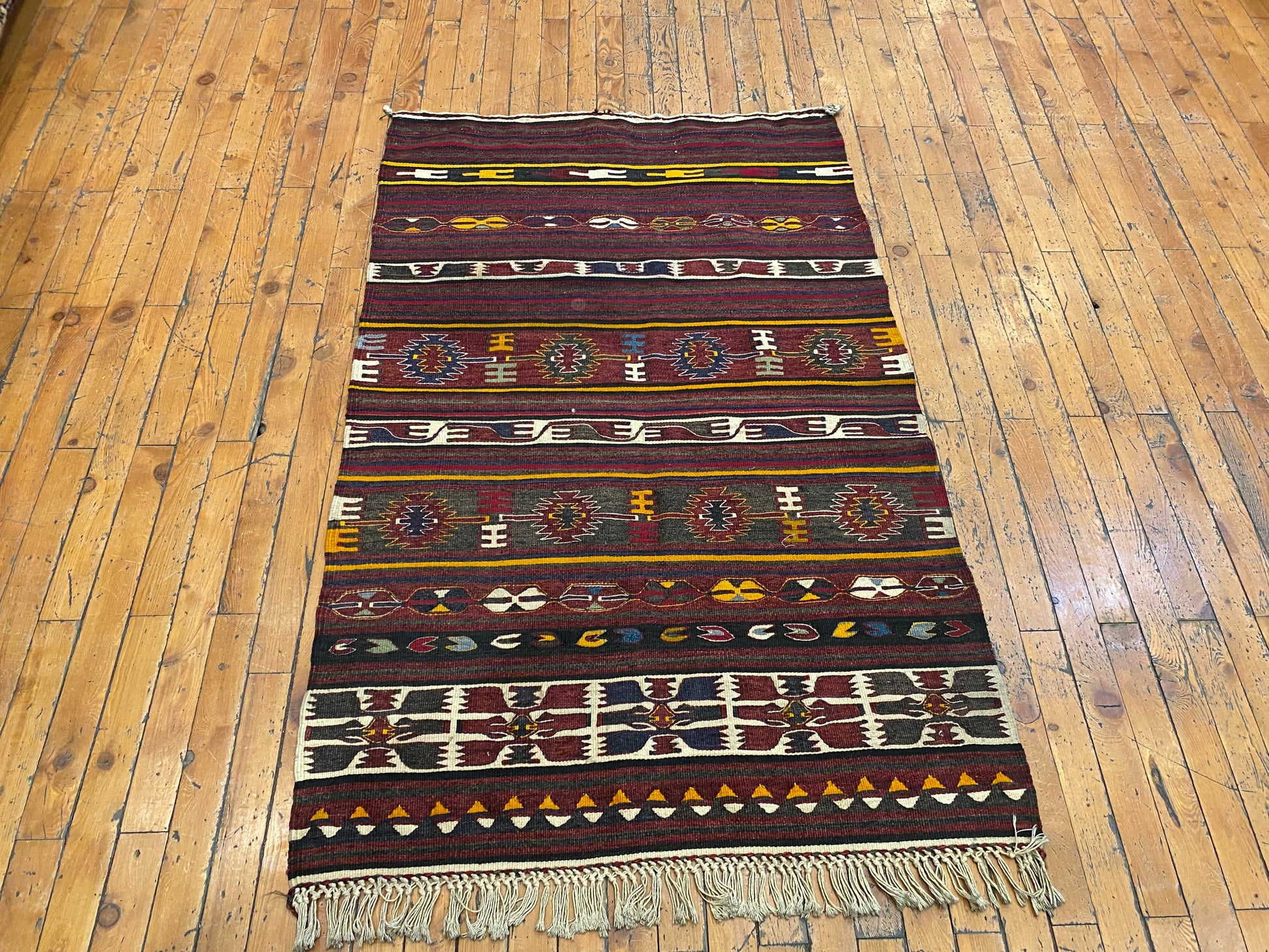 Turkish Wool Kilim Rug 3x4 ft - Handwoven Vintage Flatweave Carpet Cappadocia Rug Collection