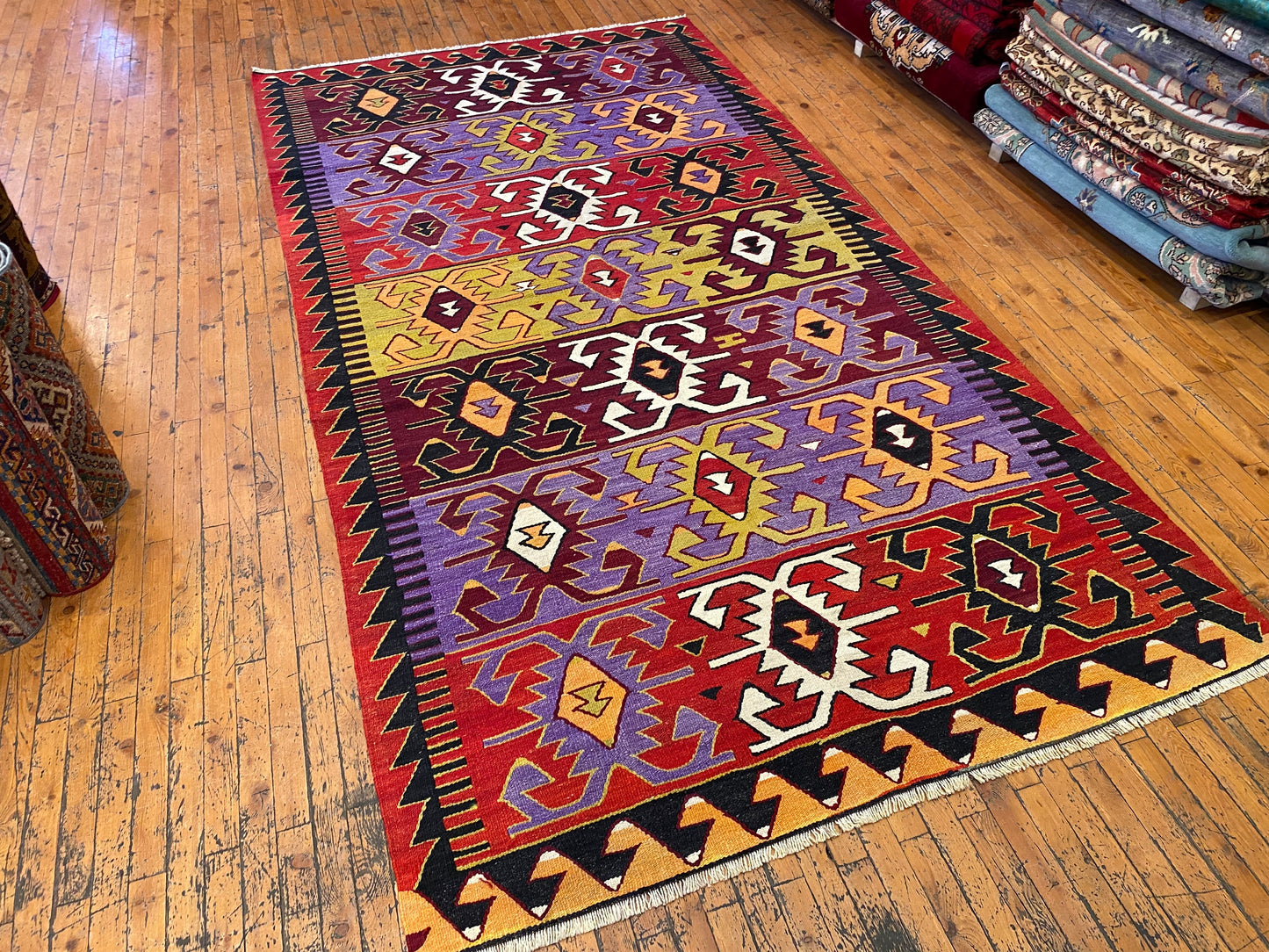 Anatolian Antique Handmade Kilim Rug - Vintage Turkish Wool Carpet 5x9.4 ft Cappadocia Rug Collection