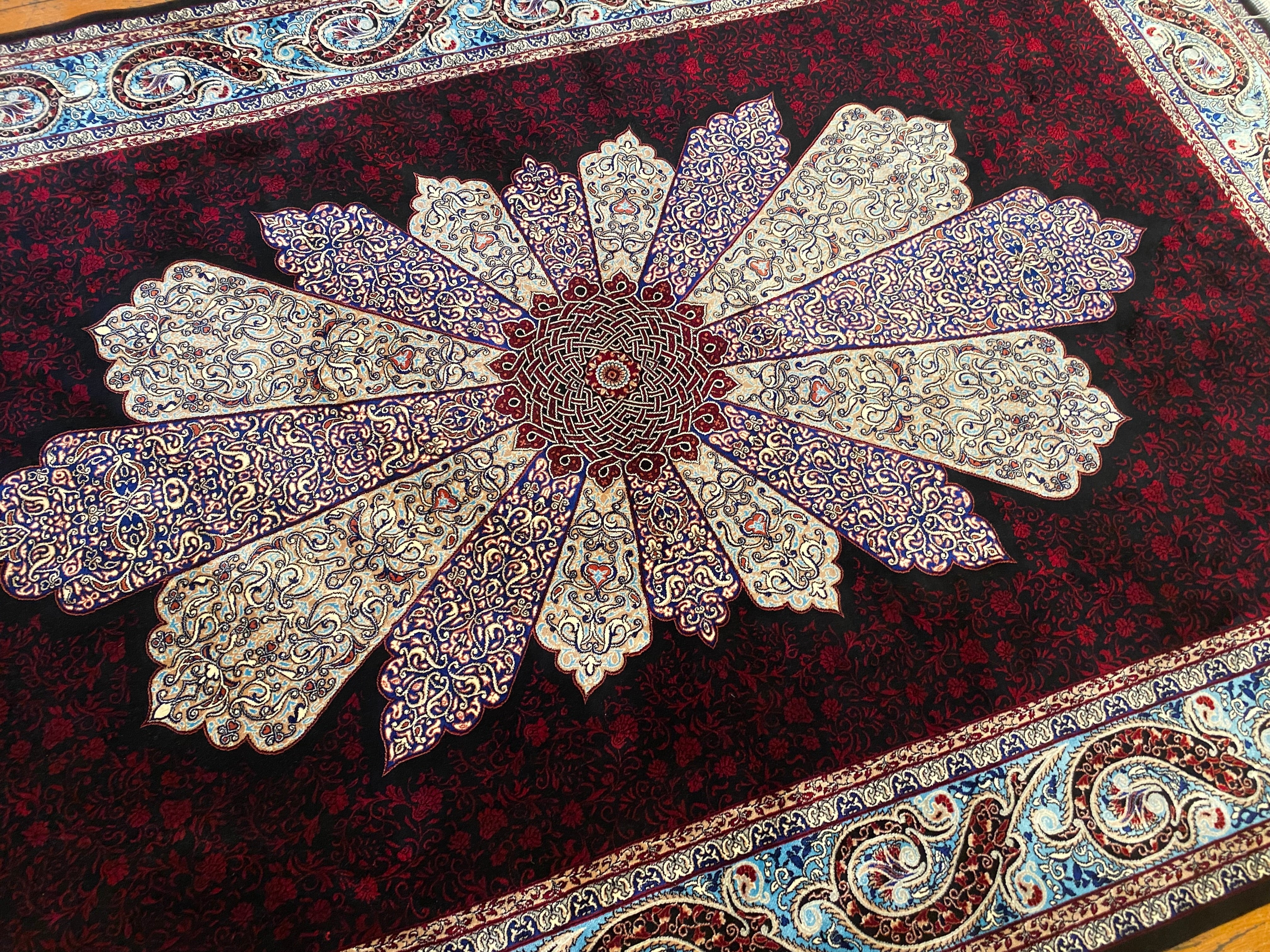 Black Red Medallion Turkish Silk Carpet 4x6ft | Luxury Anatolian