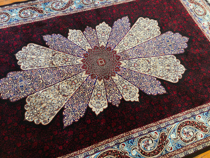 Black Red Medallion Turkish Silk Carpet 4x6ft – Luxury Anatolian Area Rug for Home Decor