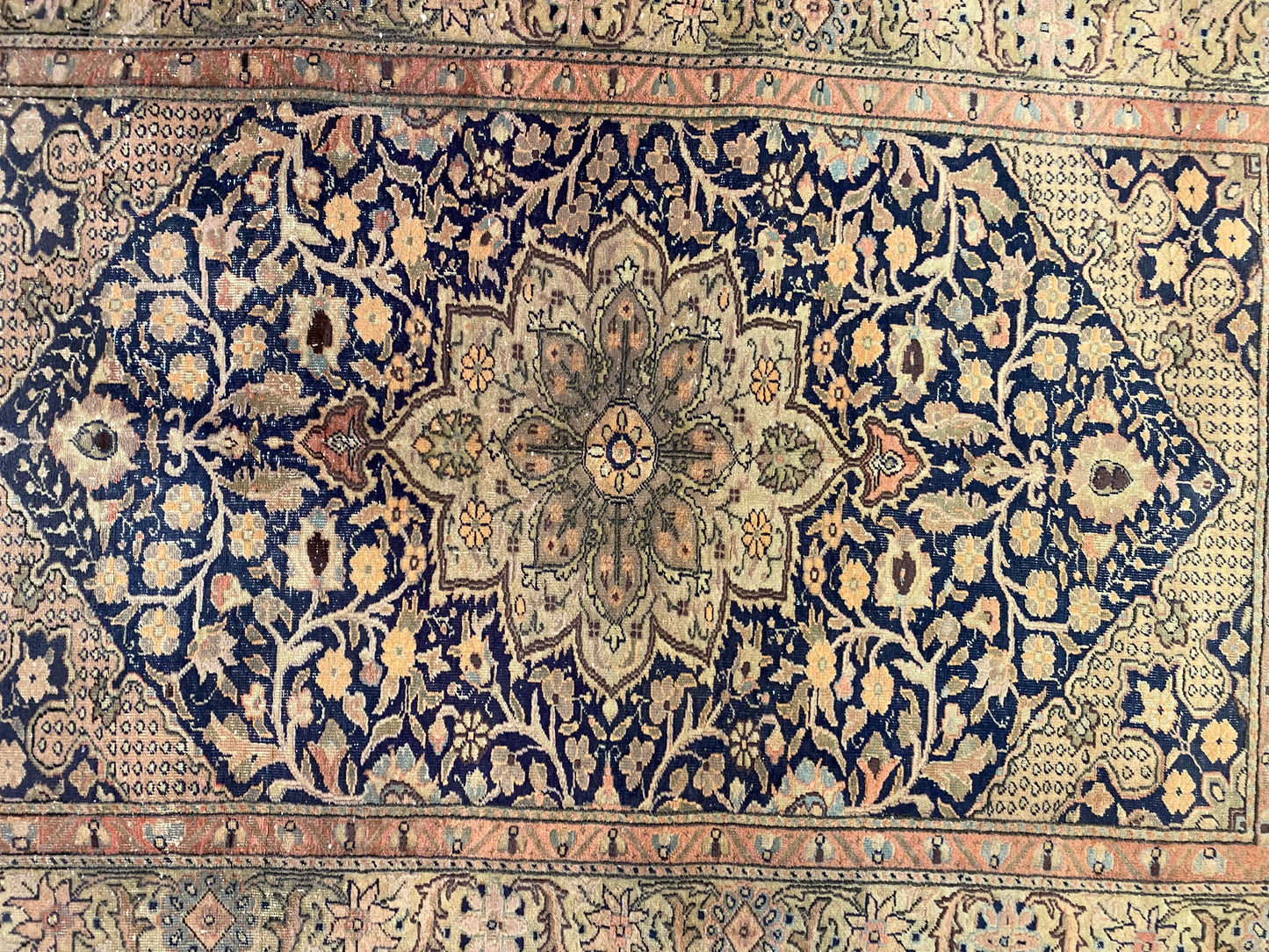 Elegant Vintage Cappadocia Style Handmade Rug – Navy Blue Floral Medallion Carpet 4x6ft