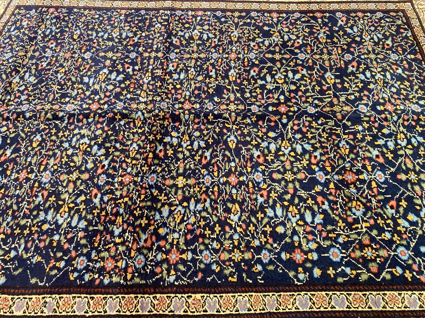 Handmade Turkish Floral Rug - Premium Vintage Oriental Carpet 6x7 Feet