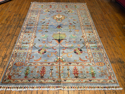 Handwoven Turquoise Floral Kilim Rug 4x6 ft - Premium Area Rug Cappadocia Rug Collection