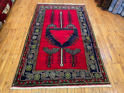Red Geometric Antique Handmade Turkish Rug 5x8 ft | Vintage Rug Cappadocia Rug Collection