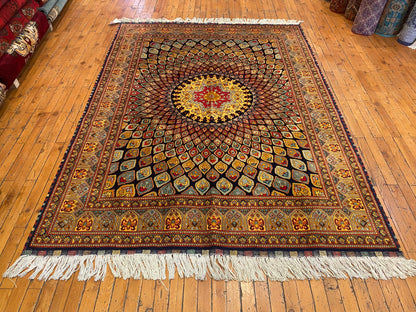 Hand-Knotted Wool Rug with Bold Geometric Pattern 5”x7”