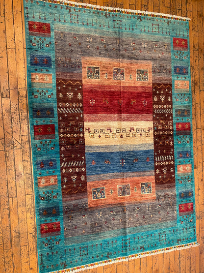 Turquoise Gabbeh Rug 4x6 ft | Handwoven Wool Carpet | Premium Home Decor Cappadocia Rug Collection