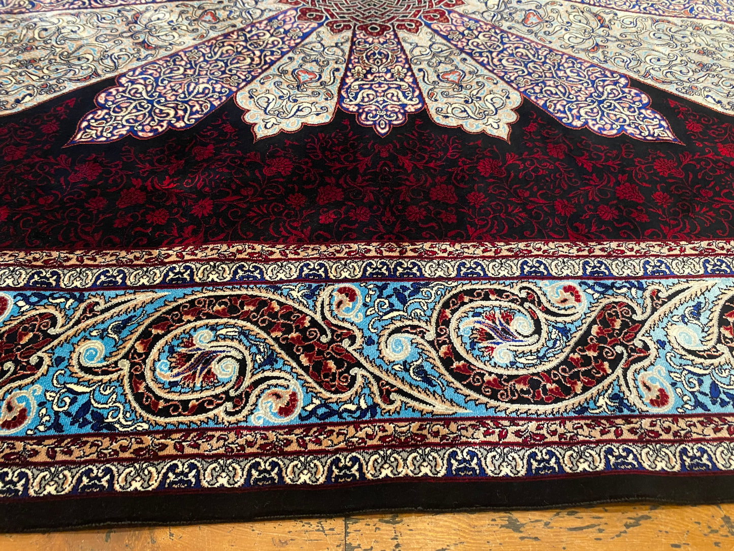 Black Red Medallion Turkish Silk Carpet 4x6ft – Luxury Anatolian Area Rug for Home Decor