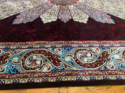 Black Red Medallion Turkish Silk Carpet 4x6ft – Luxury Anatolian Area Rug for Home Decor