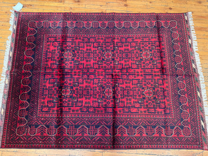 Handwoven Burgundy Area Rug – Wool, Traditional Geometric Motifs 5x8ft Cappadocia Rug Collection