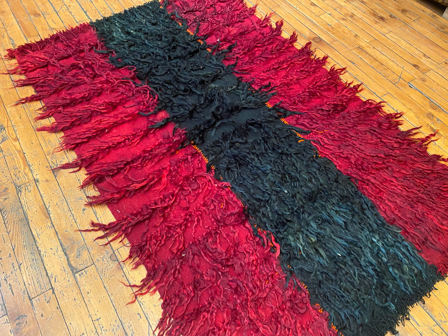 Authentic Turkish Tulu Rug – Handmade Wool Shag Carpet, Anatolian Tribal Design  3''x4'.8''