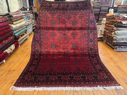 Authentic Deep Red Wool Rug – Handwoven, Geometric Design 5x7ft Cappadocia Rug Collection