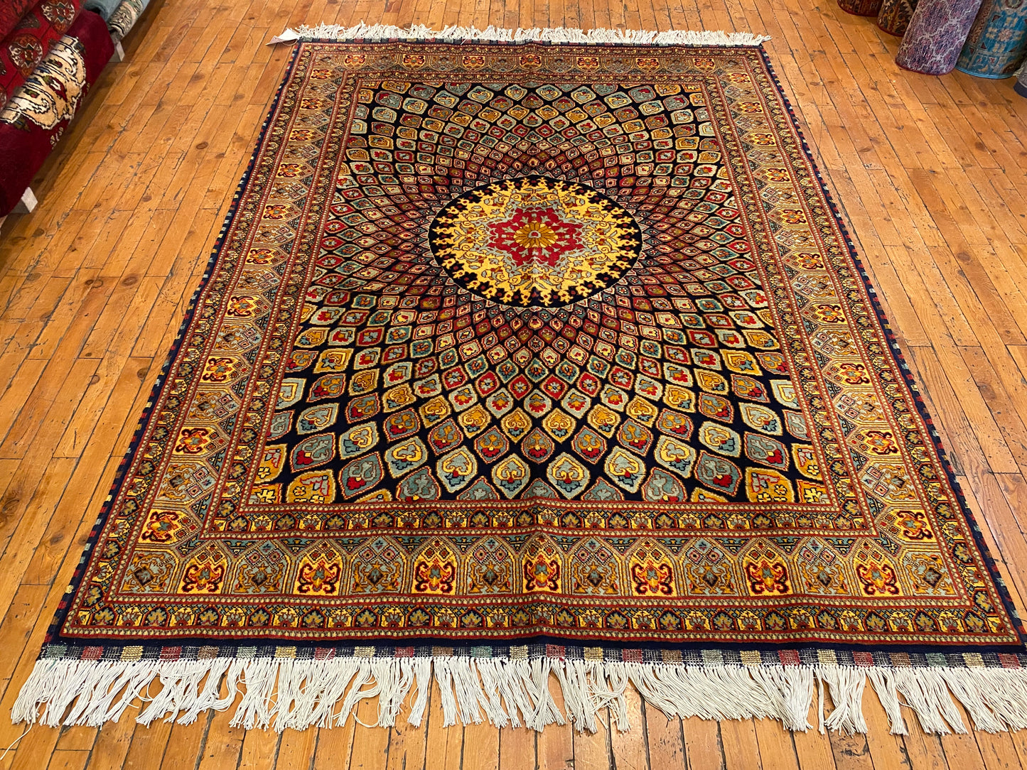 Hand-Knotted Wool Rug with Bold Geometric Pattern 5”x7”