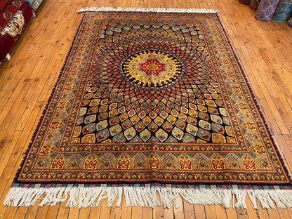 Hand-Knotted Wool Rug with Bold Geometric Pattern 5”x7”