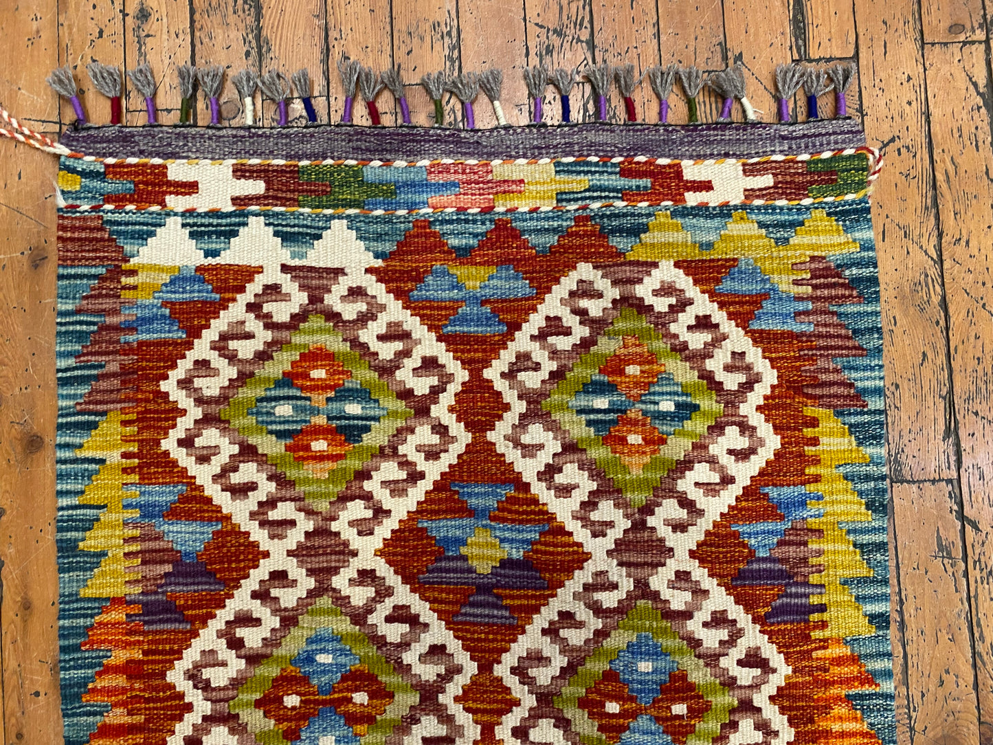 Handmade Turkish Kilim Runner Rug - Authentic Hallway Carpet 2x9.8 ft