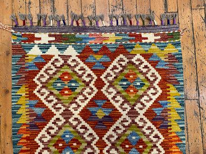 Handmade Turkish Kilim Runner Rug - Authentic Hallway Carpet 2x9.8 ft