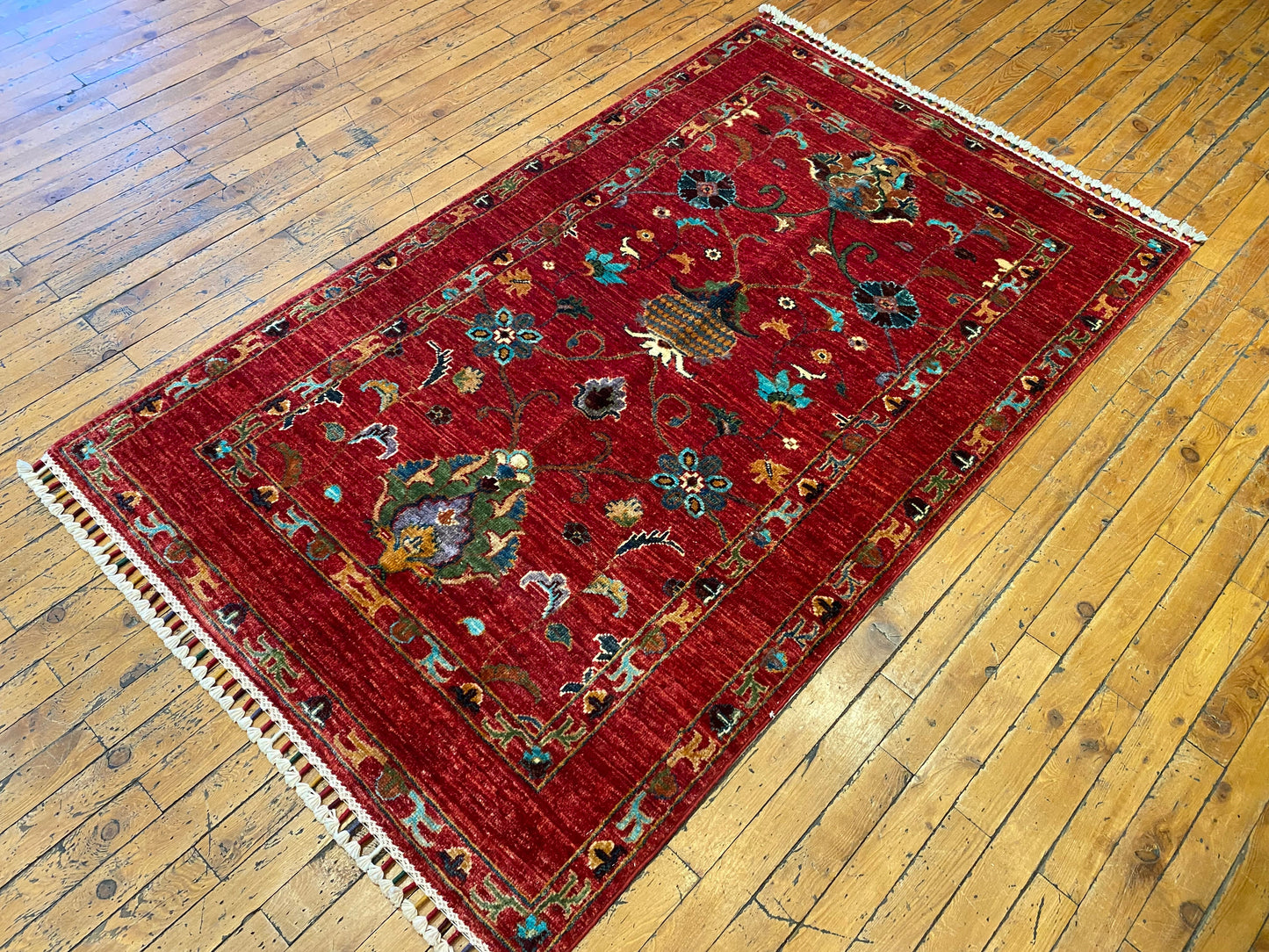 Red Floral Handmade Rug 3x5 ft 155x95 cm Cappadocia Rug Collection