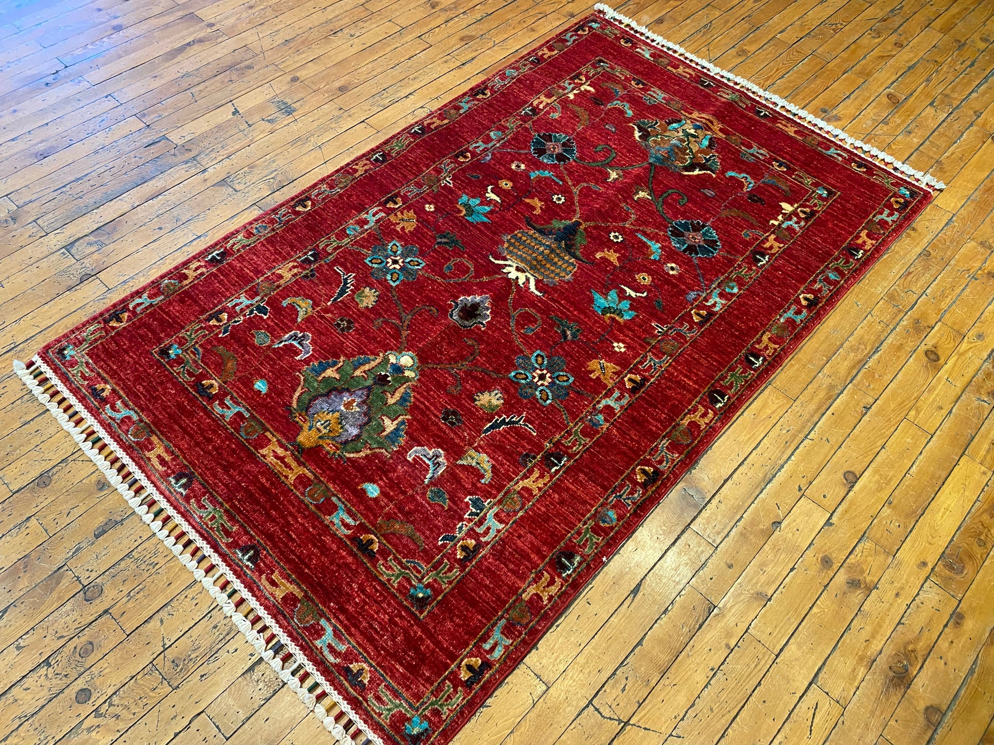Red Floral Handmade Rug 3x5 ft 155x95 cm Cappadocia Rug Collection