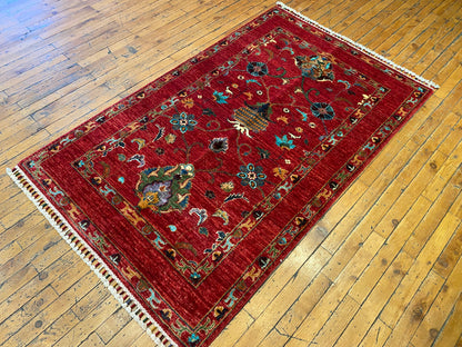 Red Floral Handmade Rug 3x5 ft 155x95 cm Cappadocia Rug Collection