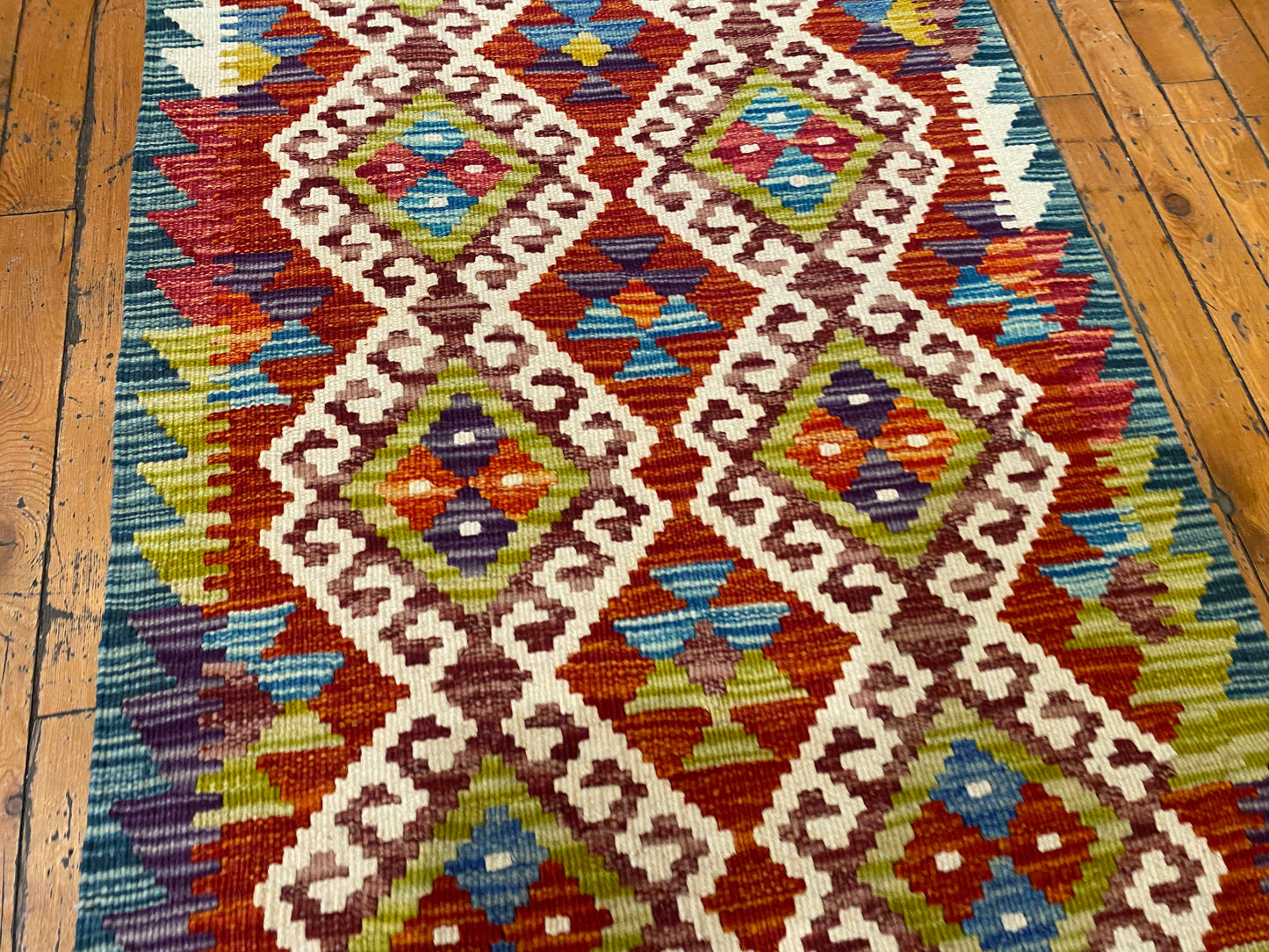 Handmade Turkish Kilim Runner Rug - Authentic Hallway Carpet 2x9.8 ft