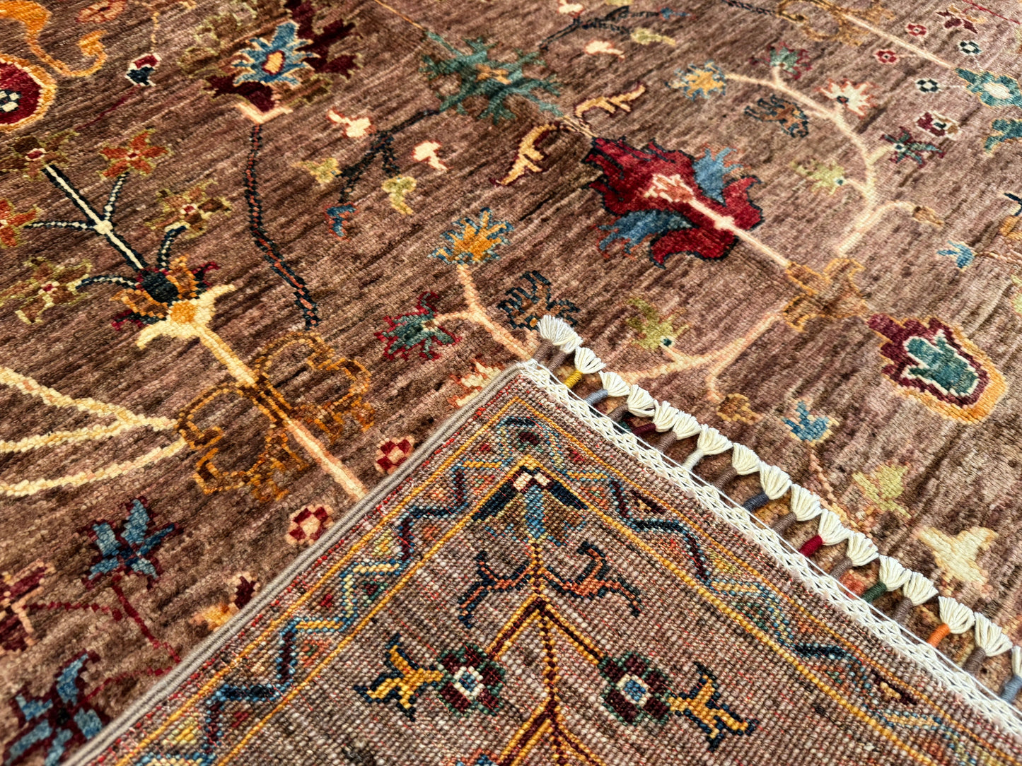 Brown Sultani Handmade Carpet,Floral Rug 5x7ft Cappadocia Rug Collection